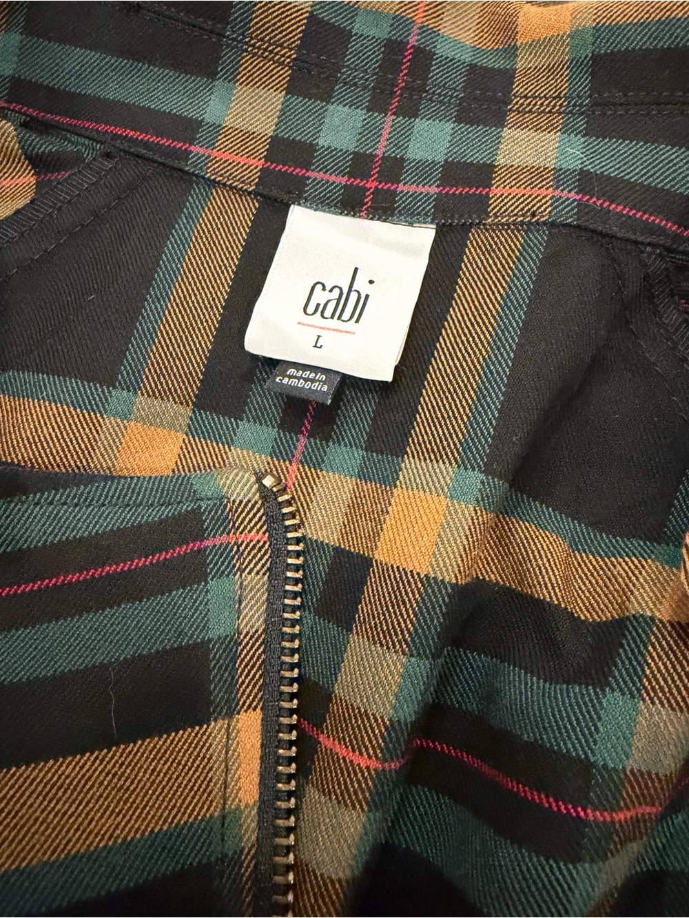 CAbi Plaid Jacket in Black, Teal & Mustard with Pink Accents